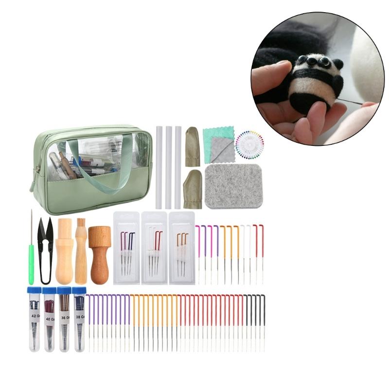 Needle Felting Supplies for Craft with Felting Needle Felting Pad Finger Cots Wood Handle Beginner Wool Felting Tool