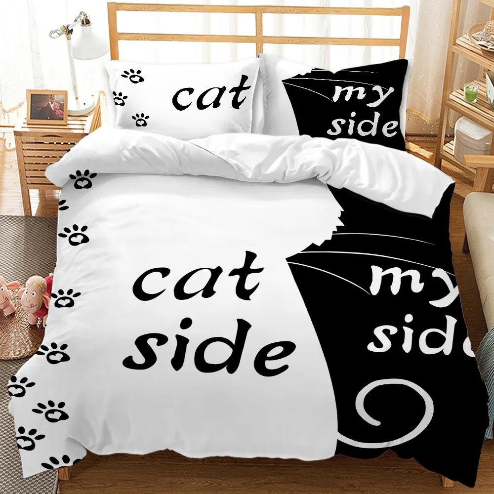 3PC Couple_Lover White Black Luxury Bedding Set Printed Duvet Cover Bedding Set Comfortable Breathable Sheet Cotton Bedding