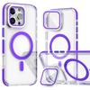 For iPhone 16 Pro Magnetic Case TPU Acrylic Clear Phone Back Cover with Lens Protector Kickstand
