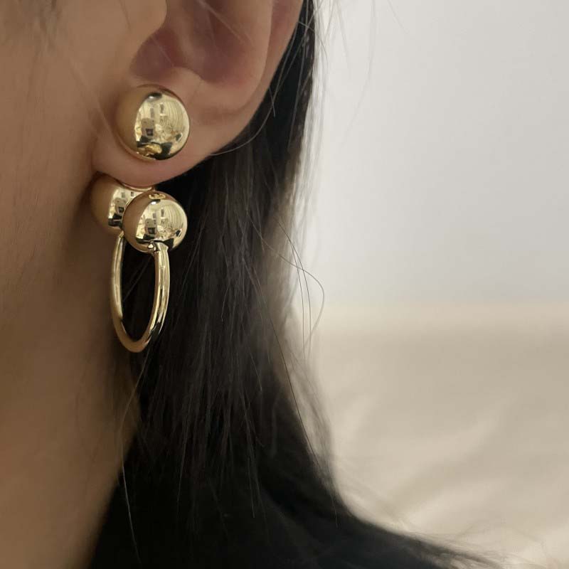 

Fashion Metal Glossy Round Ball Hoop Earrings For Women Simple Copper Color Geometric Personality Earrings Zircon Accessories золотий