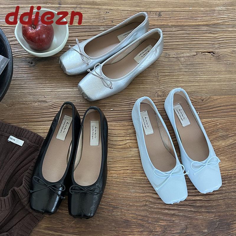 Modische Damen-Ballerinas mit Schmetterlingsknoten, eckiger Zehenpartie, flach, zum Hineinschlüpfen