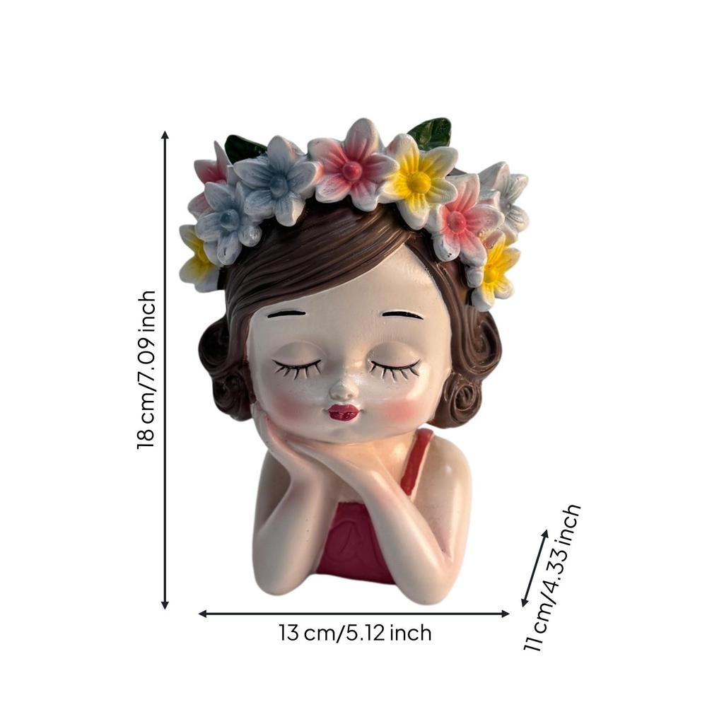 Girl Bust Flowerpot Indoor Head Planter Decorative with Flower Crown for Plant Lovers,