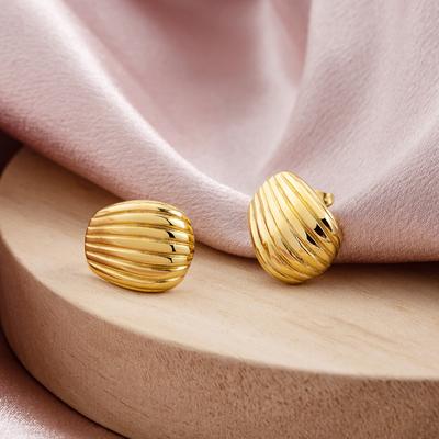 Fashion Personalized Stainless Steel Stud Earrings Retro Simple Gold Striped Earrings Niche Design Women