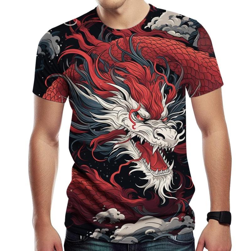 3D Print Chinese Loong T-Shirt For Men Women Retro Dragon Pattern T Shirts Summer XXS