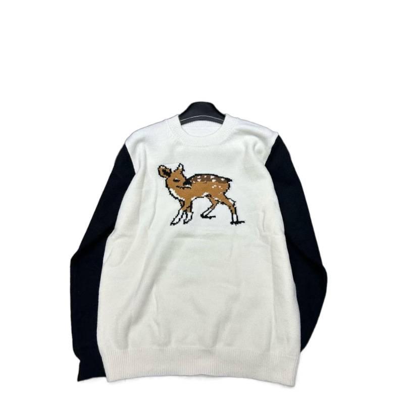 Xiang Family 2025 A/W Color Block Plum Blossom Deer Knit Pullover