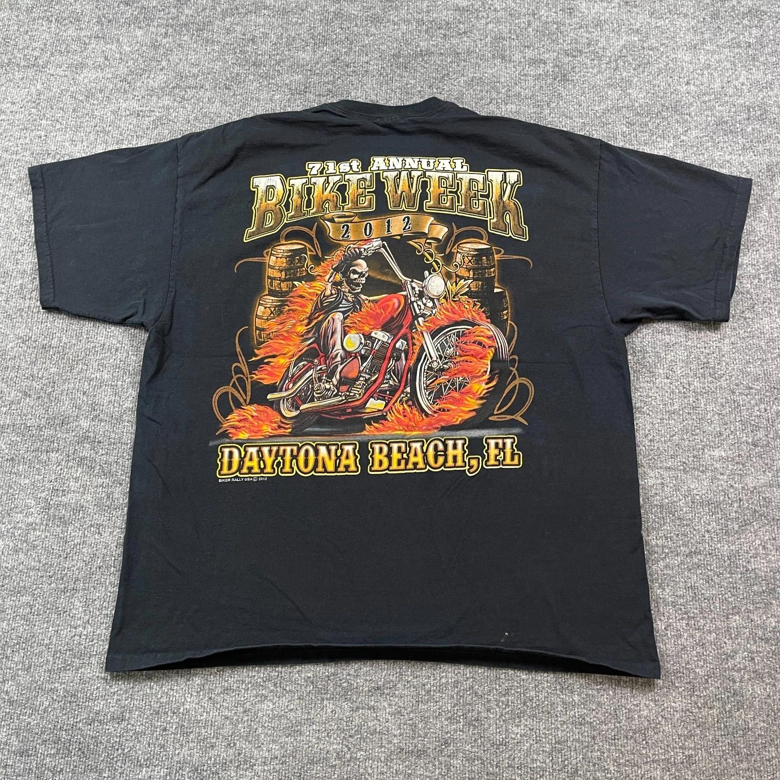 

2012 Daytona-Beach Bike Week Shirt 2XL 25x29 Fire Burning Skeleton Biker 3XL