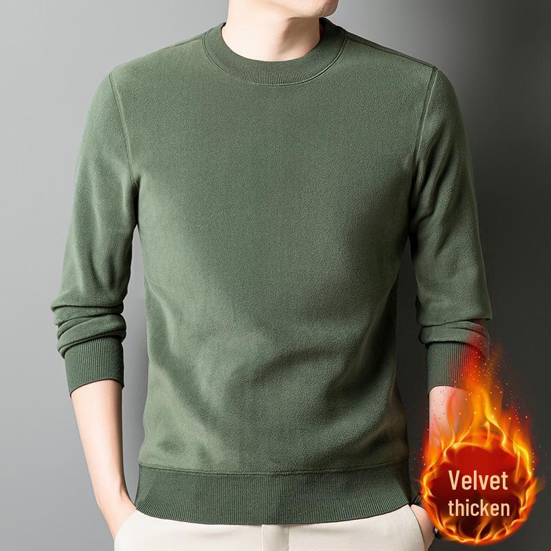 Men's Winter Fleece Thicken Hoodie - Round Neck, Plus Velvet, Long Sleeve Base Layer Sweater