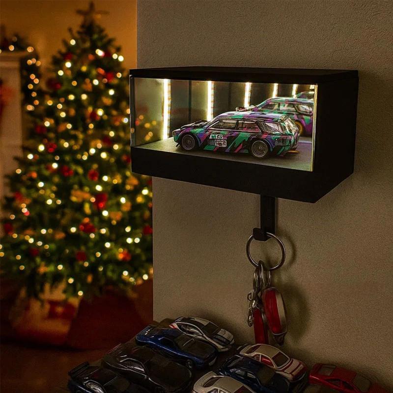Infinity LED Garage Key Holder Wall Mounted Car Key Holder Organizer Mirrored Glowing Garage Keys Hook Rack Home Decor