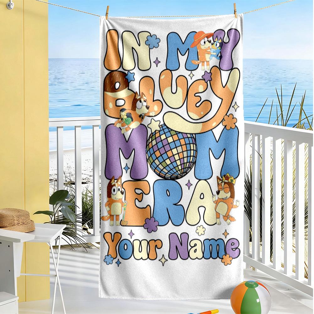 Bluey Customizable Name Beach Towel Super Soft Microfiber Quickdry Fabric Suitable for Swimming Gym Camping Yoga Vacation