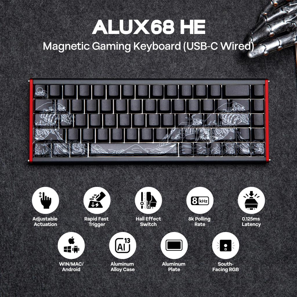 MechLands AJAZZ ALUX68 HE Aluminum Rapid Trigger Gaming Keyboard Magnetic Switch Wired Hall Effect Keyboard 8K Polling Rate Latency with RGB Backlight