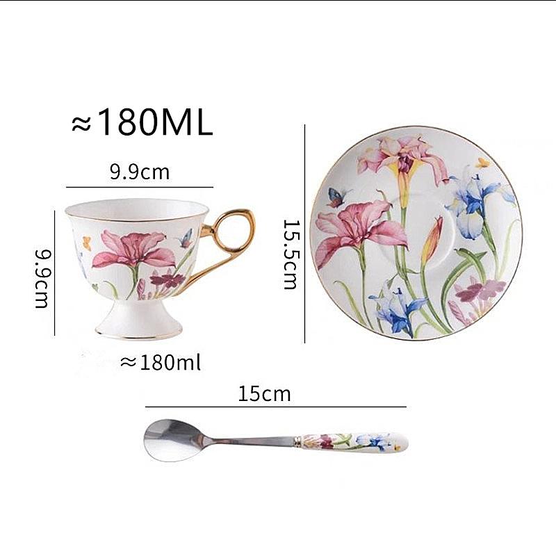 180ML/200ML Britský šálka na popoludňajší čaj s tanierikom a lyžičkou Elegantný kvet ľalie Vysoko kvalitný porcelán Hrnček na kávu Šálka na čaj Poháre na pitie
