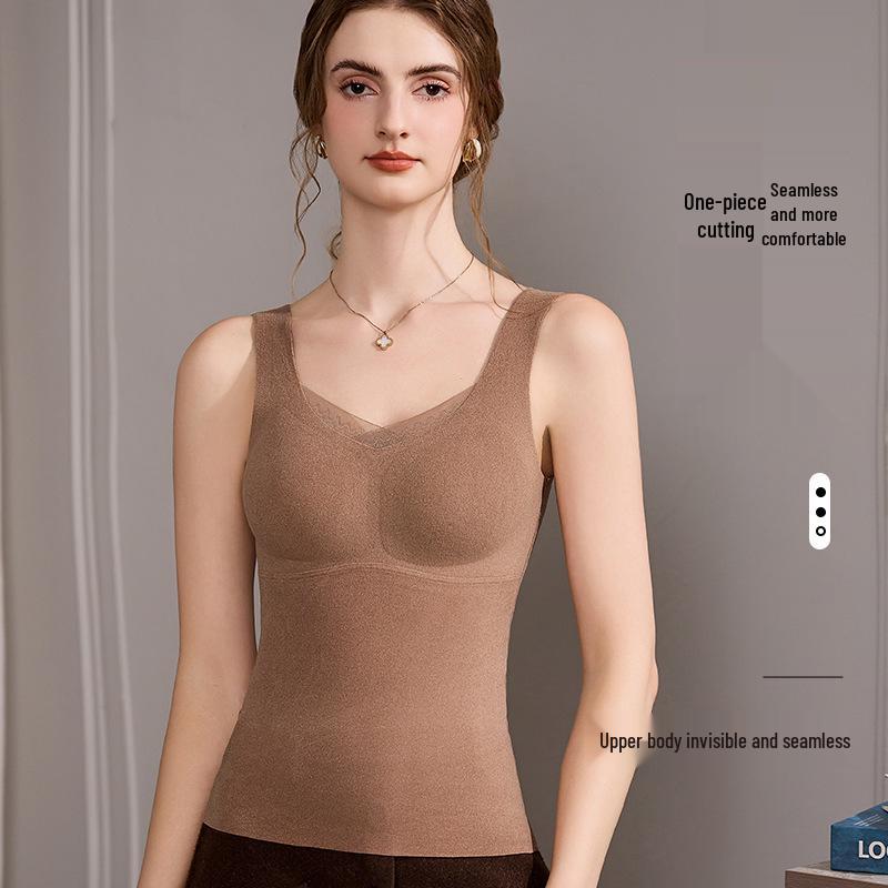 Women's Seamless Thermal Mesh Vest with Built-in Bra