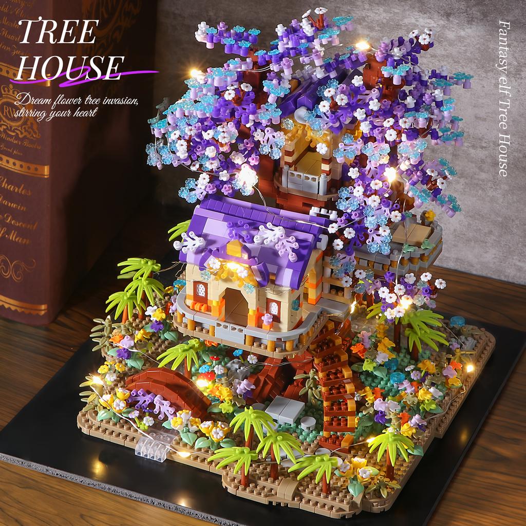 Mini Sakura Tree City Series Building Blocks Cherry Blossom Architecture Bricks Treehouse Model Gift for Girls and Kids