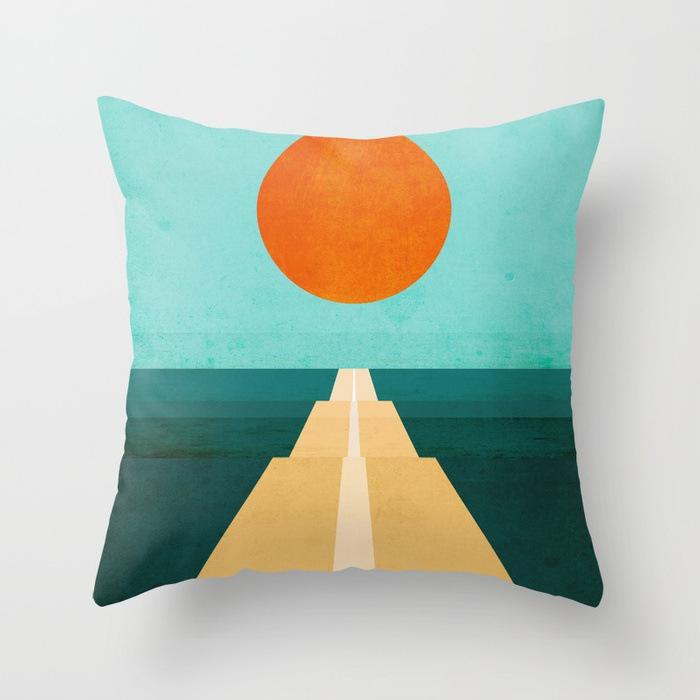 Car Waist Pillow Sofa Pillow Case Cartoon Sunrise Pattern Car Cushion Pillow Soft