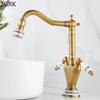 Antique Brass Basin Faucet Cold and Hot Retro Style Bathroom Mixer Faucet Single Hole Dual Handle Heighten Sink Mixer Tap