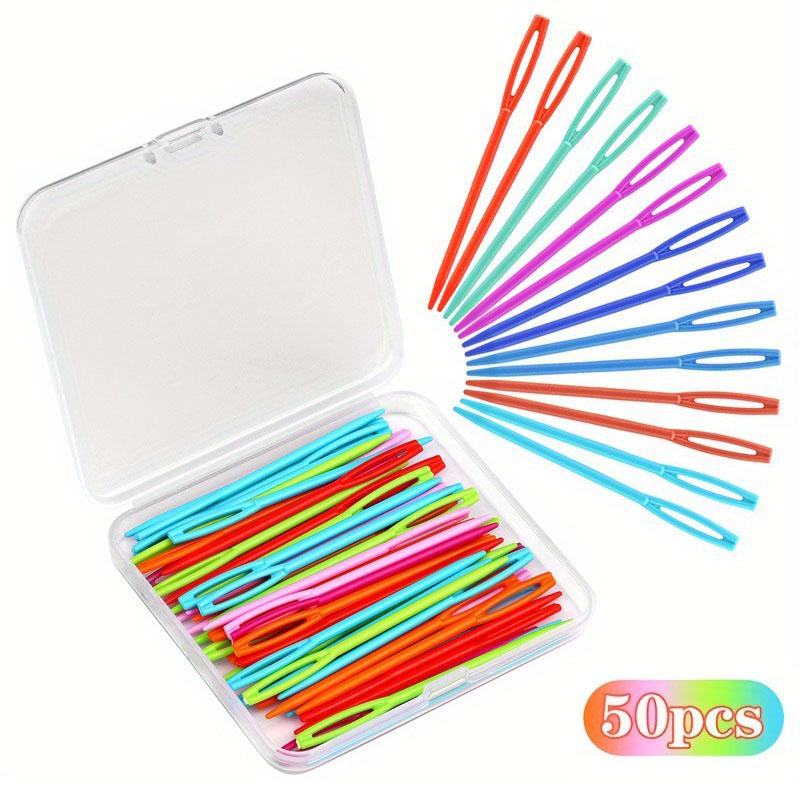 50Pcs 7cm Plastic Sewing Needles Large Eye Plastic Yarn Needles Set with Box For DIY Sewing Handmade Knitting Crocheting Crafts