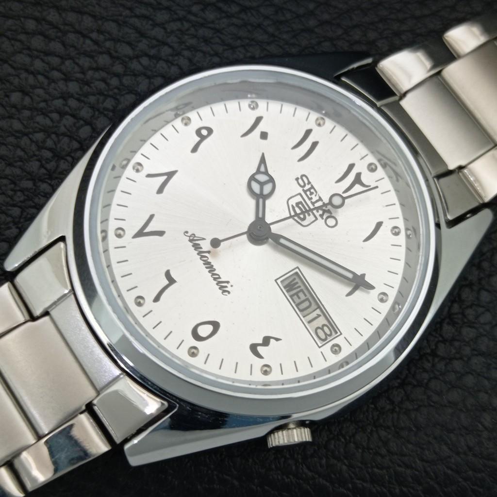 VINTAGE REFURBISHED SEIKO 5 AUTOMATIC JAPAN MENS SILVER DIAL WATCH a446151-1