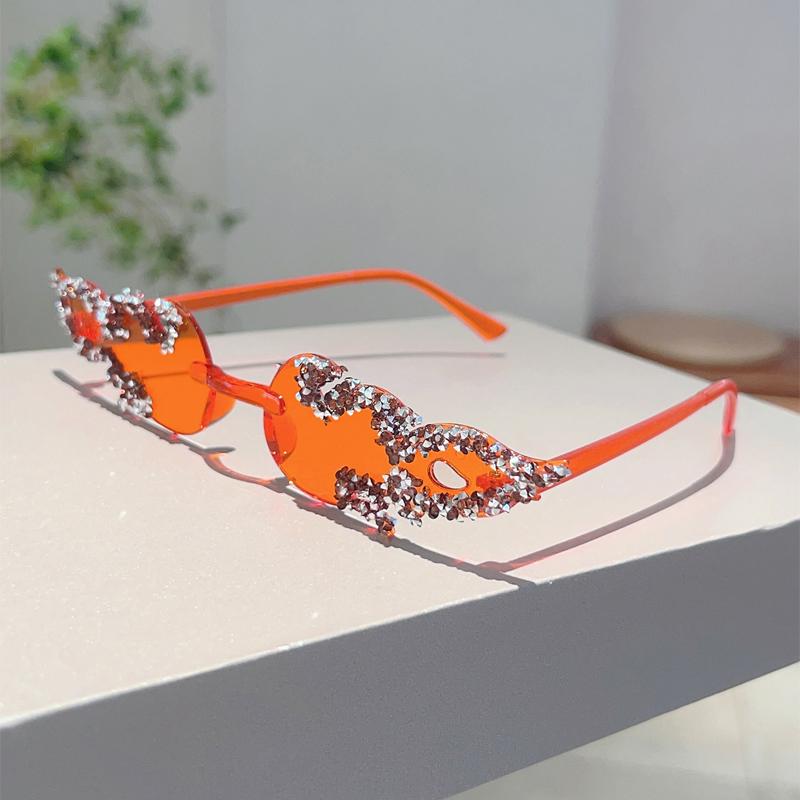 

Fashion Rimless Fire Design Shades Women Candy Color Decor Party Sunglasses Chic Crystal Shiny Beach Pink Sun Glasses
