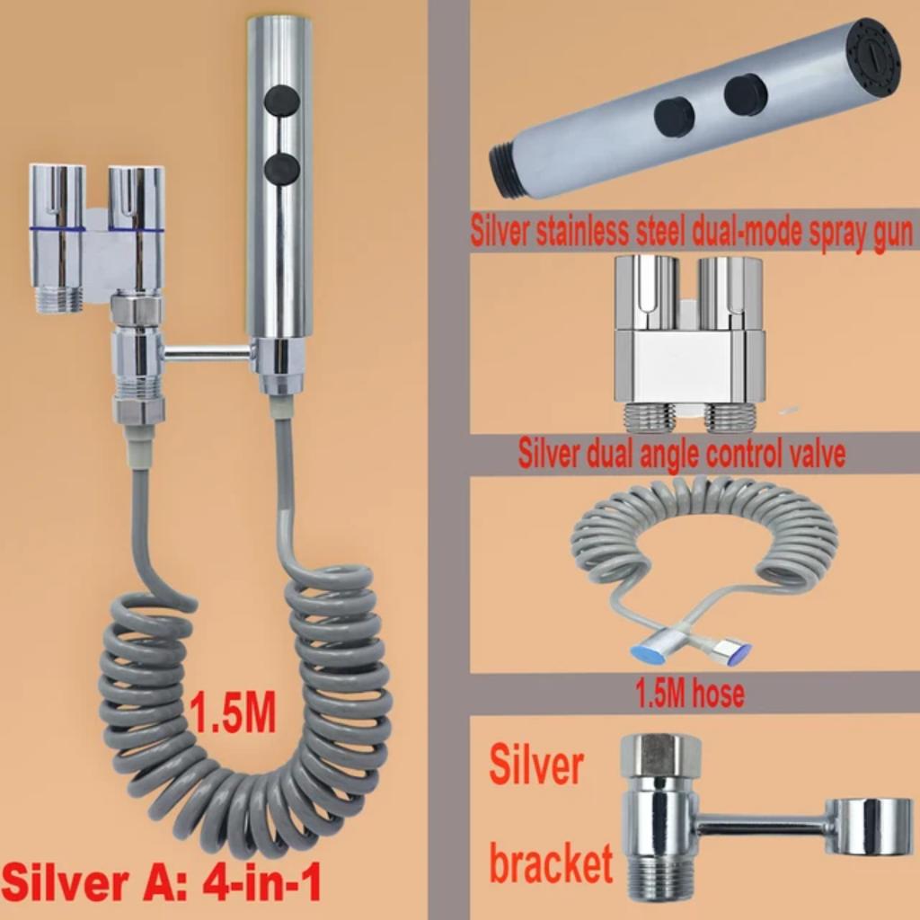Handbidet-Sprühset, Dual-Spritzpistole aus Edelstahl, Dusche, Hand-WC-Bidet, Wasserhahn, Sprühdusche, Selbstreinigung