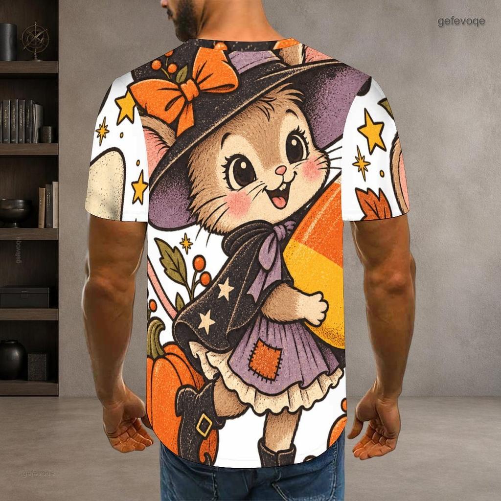 Men S Plus Size Round Neck Short Sleeve T Shirt Halloween Black Cat Ghost Pumpkin Printed Casual Tee