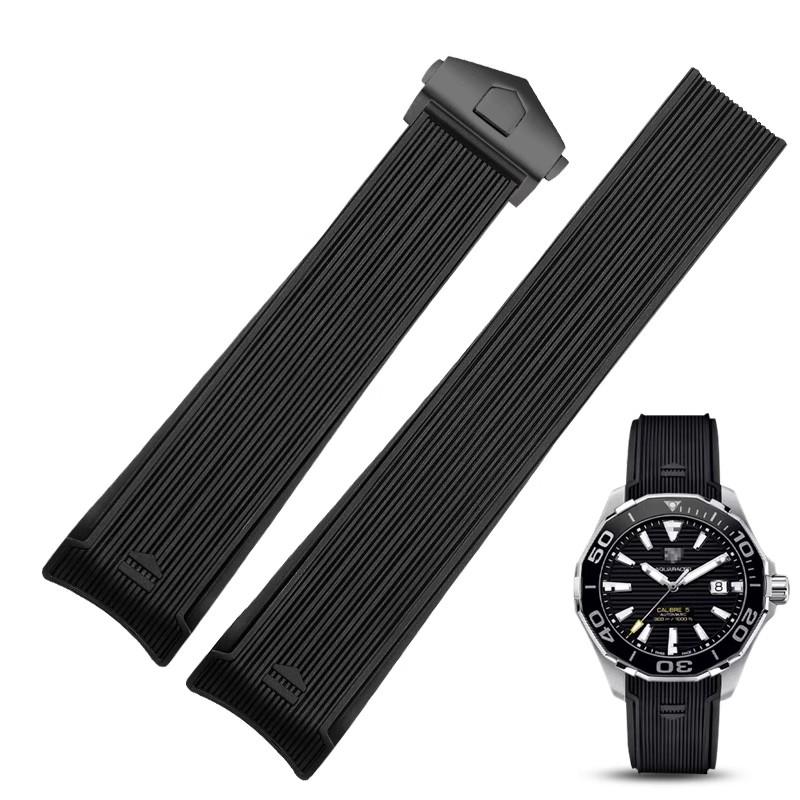 Pro TA-G HEUER AQUARACER 43MM ciferník WAY201A WAY211C WAY201B Silikonový řemínek na hodinky s ohnutým okrajem černý modrý potápěčský náramek