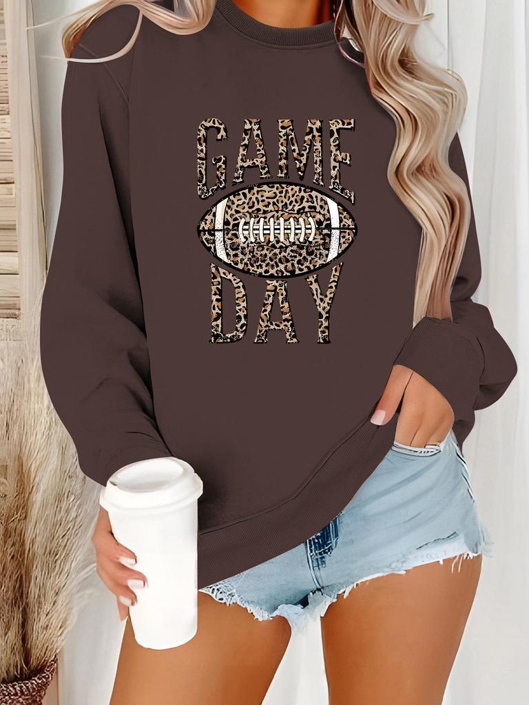 Women's Game Print Long-Sleeve Round Neck Hoodie for Autumn/Winter