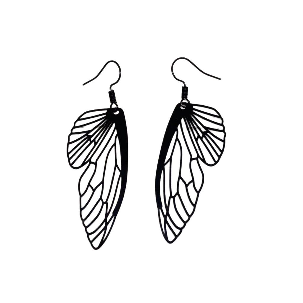 Gotiske Svarte Sommerfugl Øredobber, Dingleøredobber med Alvevinger, Fantasy Magisk Statement Smykke for Kvinner