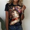Mode Femme Col Rond Manches Courtes Impression Animale Colorée 3D T-shirt à Manches Courtes et Col Rond Animal