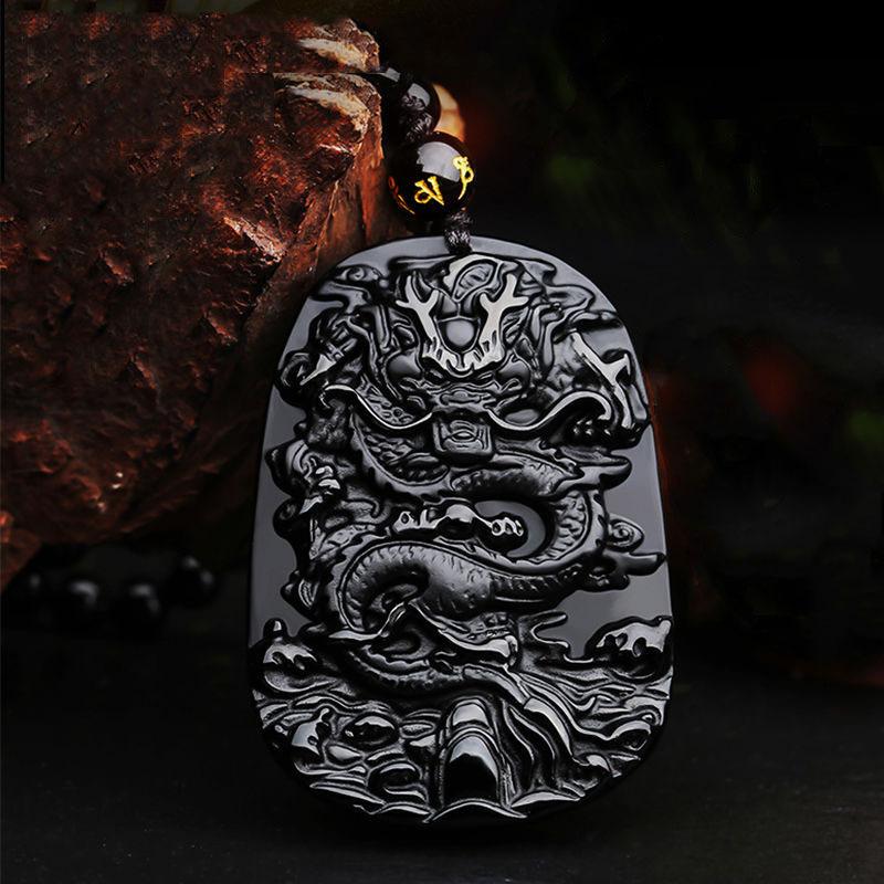 Exquisite Frosted Obsidian Dragon Brand Tyrannosaurus Rex Pendant Necklace for Men and Women