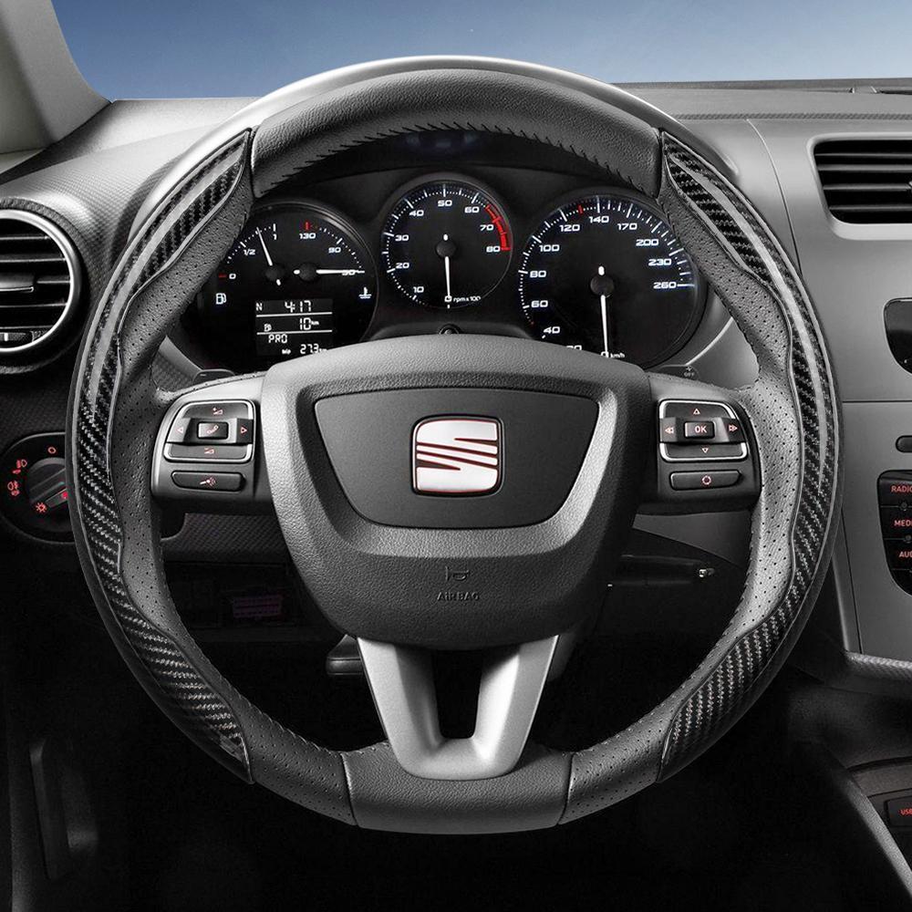 Suitable for Seat Carbon Fiber Texture Steering Wheel Cover with Segmented Quick-Release Design, Durable, for Models Such As Ibiza, Arona, Leon,