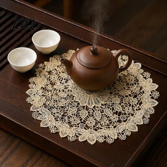 Dessus de table en tissu lavable pour la maison, Sets de table ronds en dentelle florale, Sous-verres brodés, Sets de table, Sets isolants thermiques, Décoration Rétro, Théière, Vase, Salle à manger
