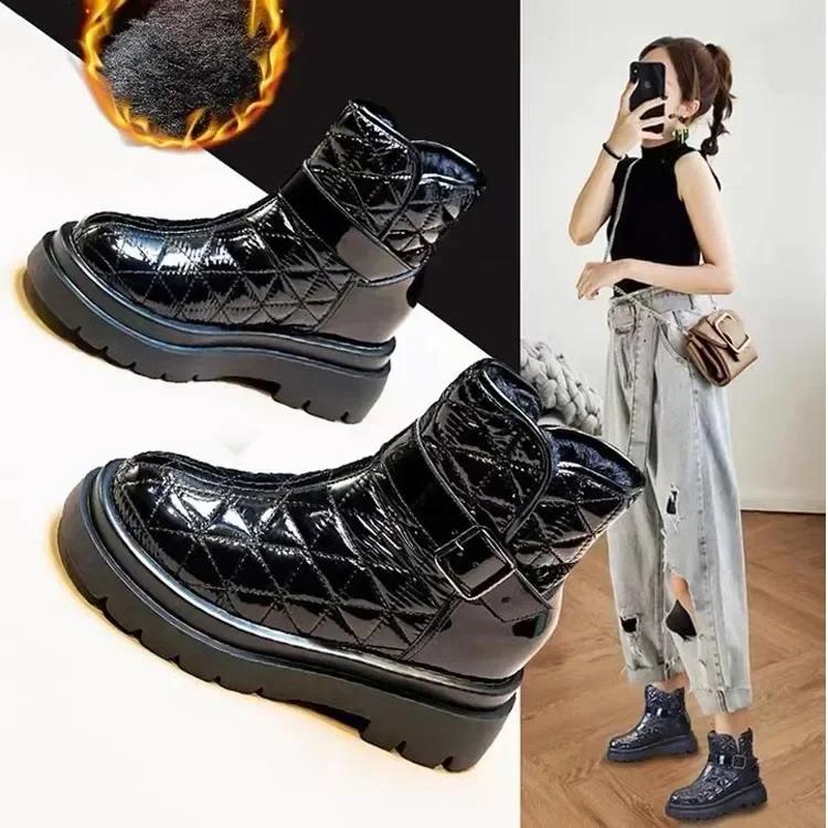 

Fashion Women s Snow Boots 2025 Winter New Boots Plus Fleece Thickened Short Boots Inside Heightening Non-slip Cotton Shoes 35