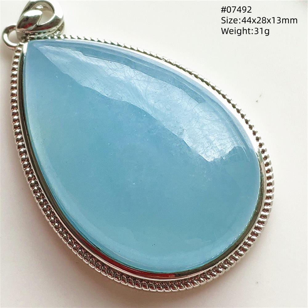 Natural Blue Aquamarine Oval Pendant Jewelry For Women Men Dark Aquamarine Necklace Fashion Brazil AAAAAA
