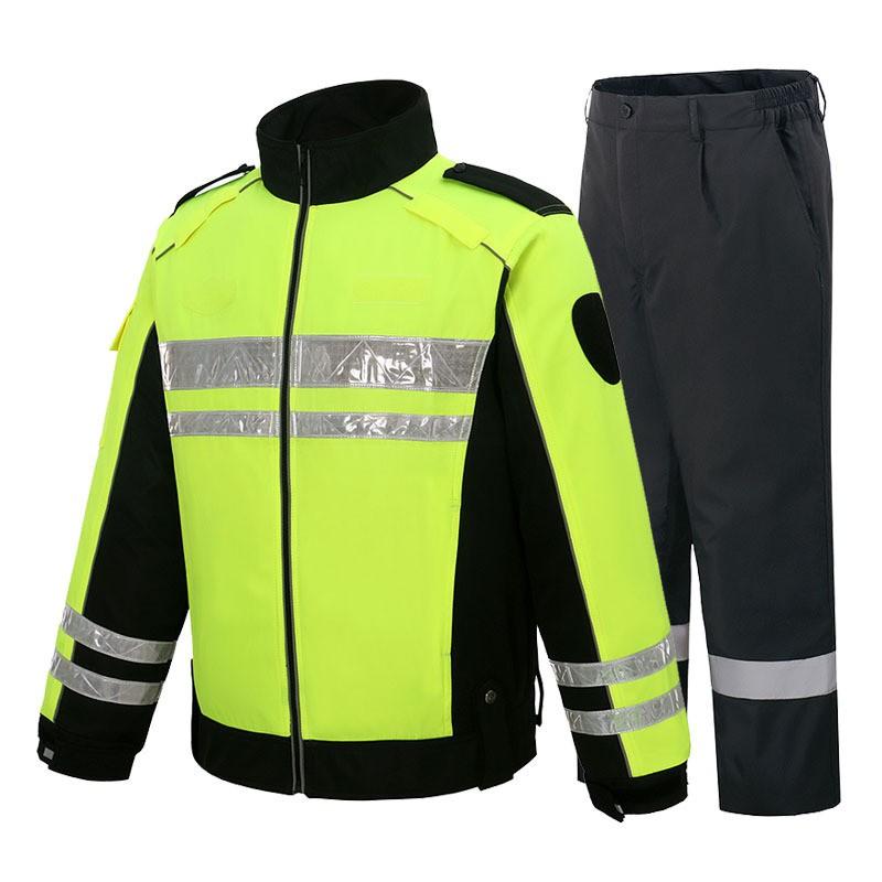 1 Heavy Duty Reflective Rain Suit Motorcycle Riders Security Patrol Winter Waterproof Oxford Fabric Two-Piece Set