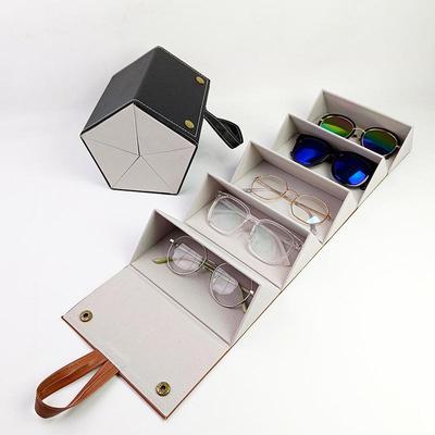 Leather Multi-Compartment Eyeglass & Sunglasses Storage Case, Portable & Foldable with Large Capacity