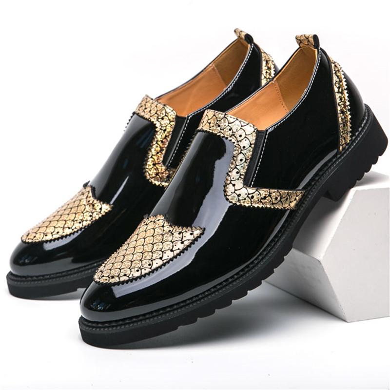 Luxury Designer New Mix Colors Loafers Men's Pointed Gold Silver Black Patchwork Formal Wedding Prom Dress Homecoming Footwear