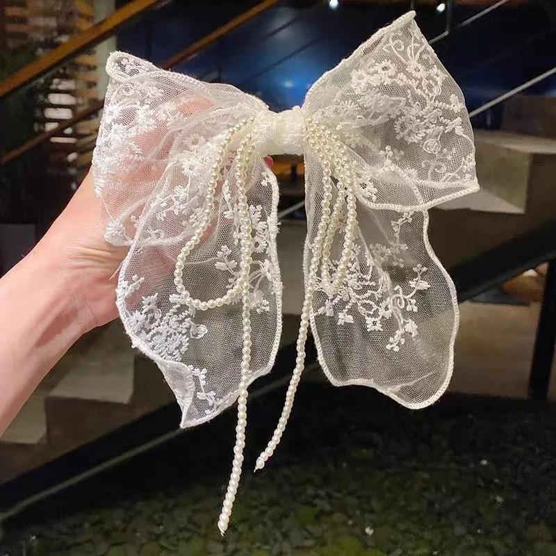 Lace Pearl Bow Bachelorette Party Hair Clips Bridal Shower Hair Hen Wedding Bridesmaid Favors Supplies Photo Props