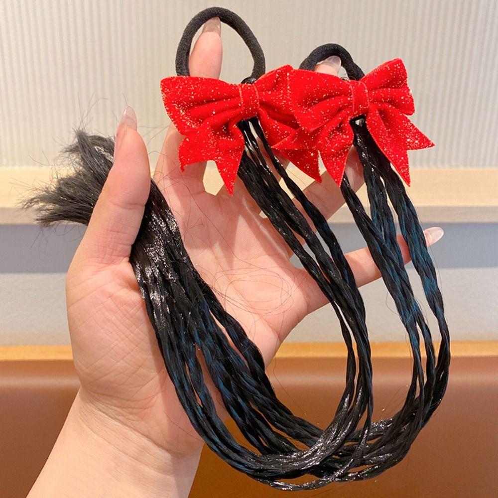 1/2pcs Cute Headwear Girls New Year Headdress Rubber Bands Children's Bow Wig Birthday Gifts