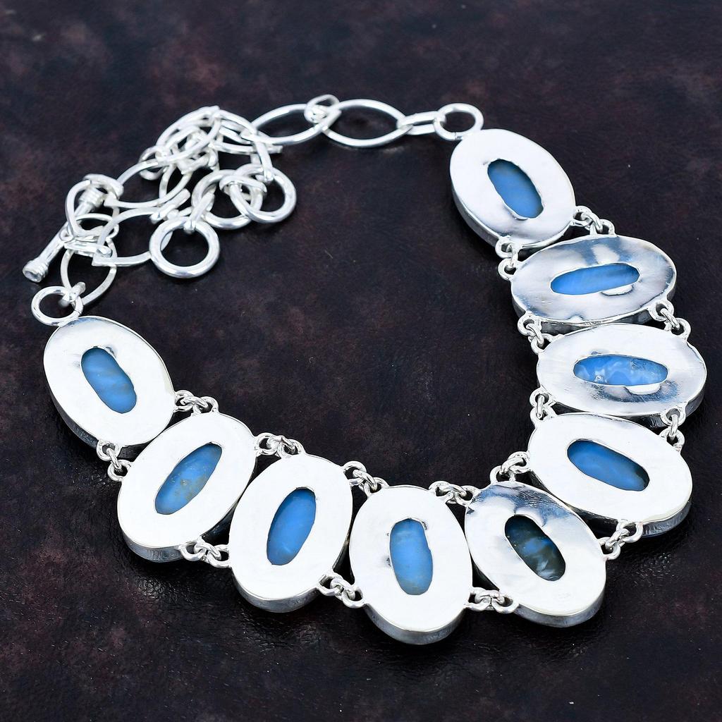 Owyhee blue opal necklace 925 sterling silver necklace genuine gemstone jewelry adjustable chain necklace engagement gifts handmade necklace