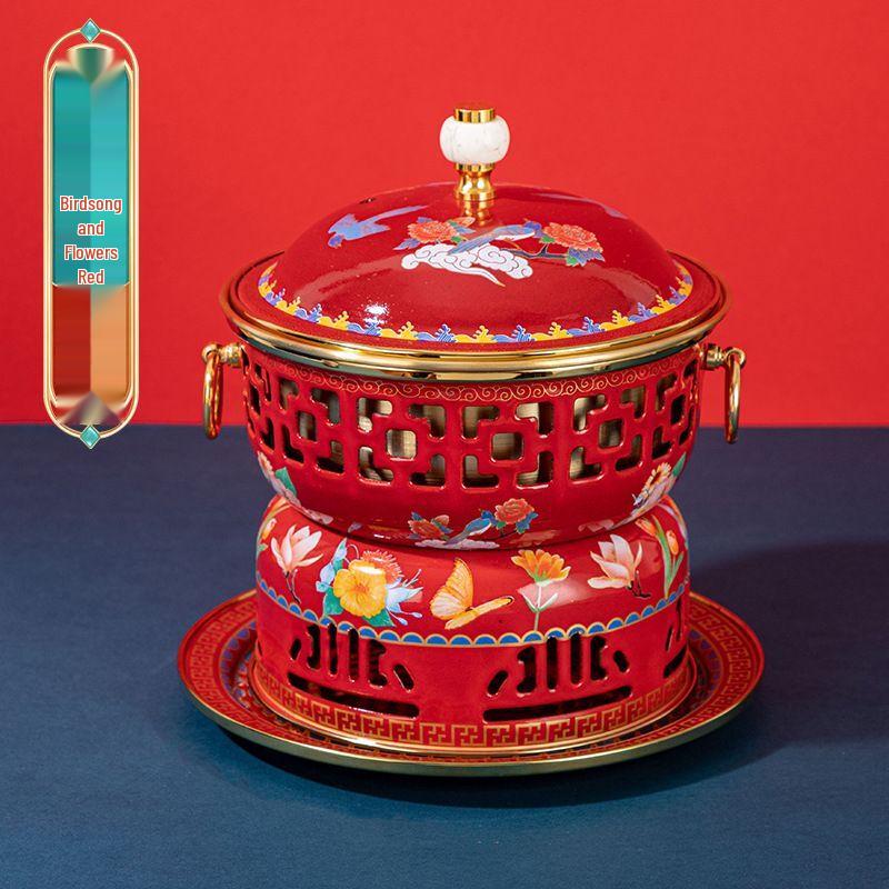 Jinyu Thickened Single-Person Copper Enamel Alcohol Hot Pot Brass Inner Pot - 18cm