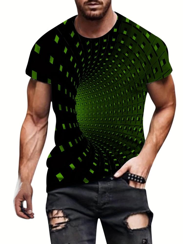 Herren T-Shirt mit farbenfrohem 3D-Druckmuster und kurzen Ärmeln, lässiger Sommerpullover, Herrenmode, lockere Ärmel