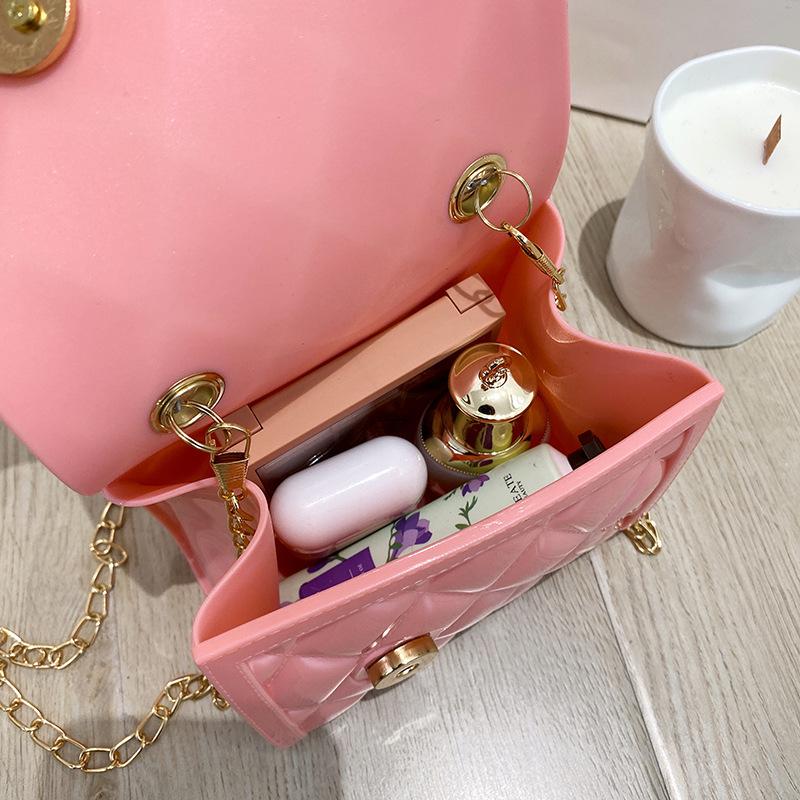 Cross-Border Women's Bag New Trendy Fashion Quilted Embossed Chain Mini Jelly Small Square Bag Versatile Pearl Handbag