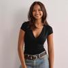2025 Spring/Summer Women's Solid Color V-neck Slim-fit T-shirt, Short-sleeved European & American Style