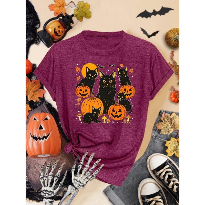 Halloween Atmosphere Printing Fashion Casual Short Sleeve Crew Neck Women's T-Shirt