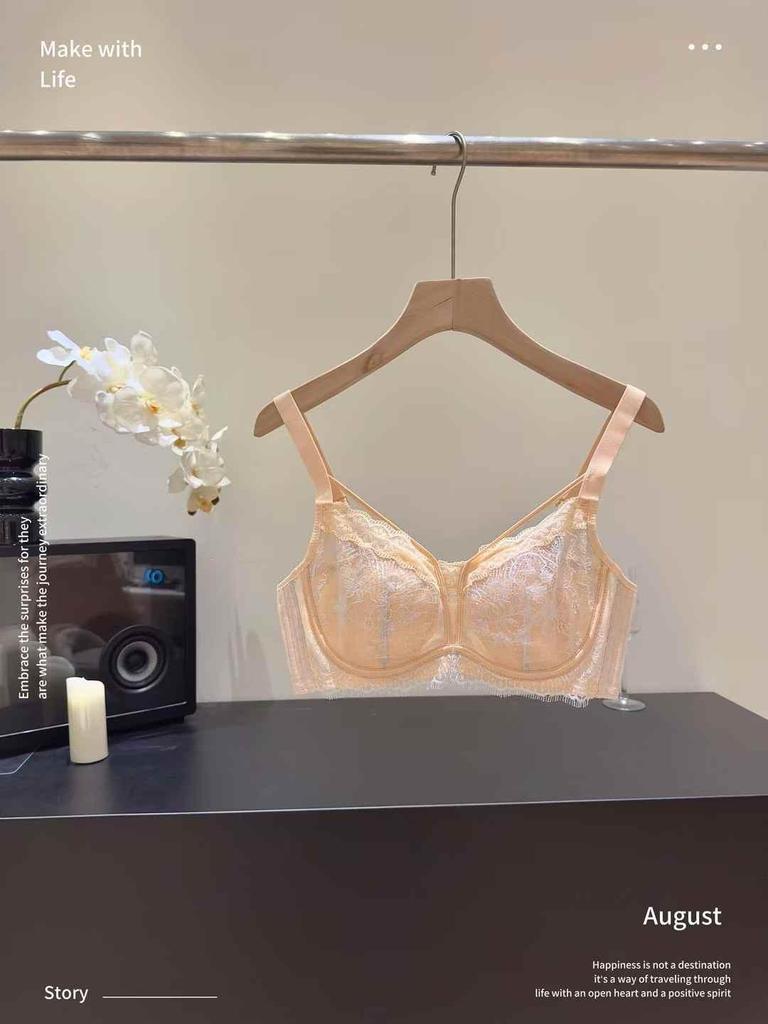 French Lingerie Lace Bra: Soft Underwire, Side Support, Adjustable Straps, and Anti-Sag for Plus Size