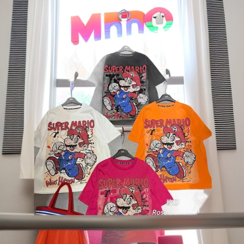 Women s Loose Plus Size Pure Cotton Cartoon Mario Print Short Sleeve T-shirt One Size