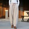 Johnature Women Vintage Cotton Linen Pants Elastic Waist Solid Color Trouser Thick Winter Warm Straight Pants