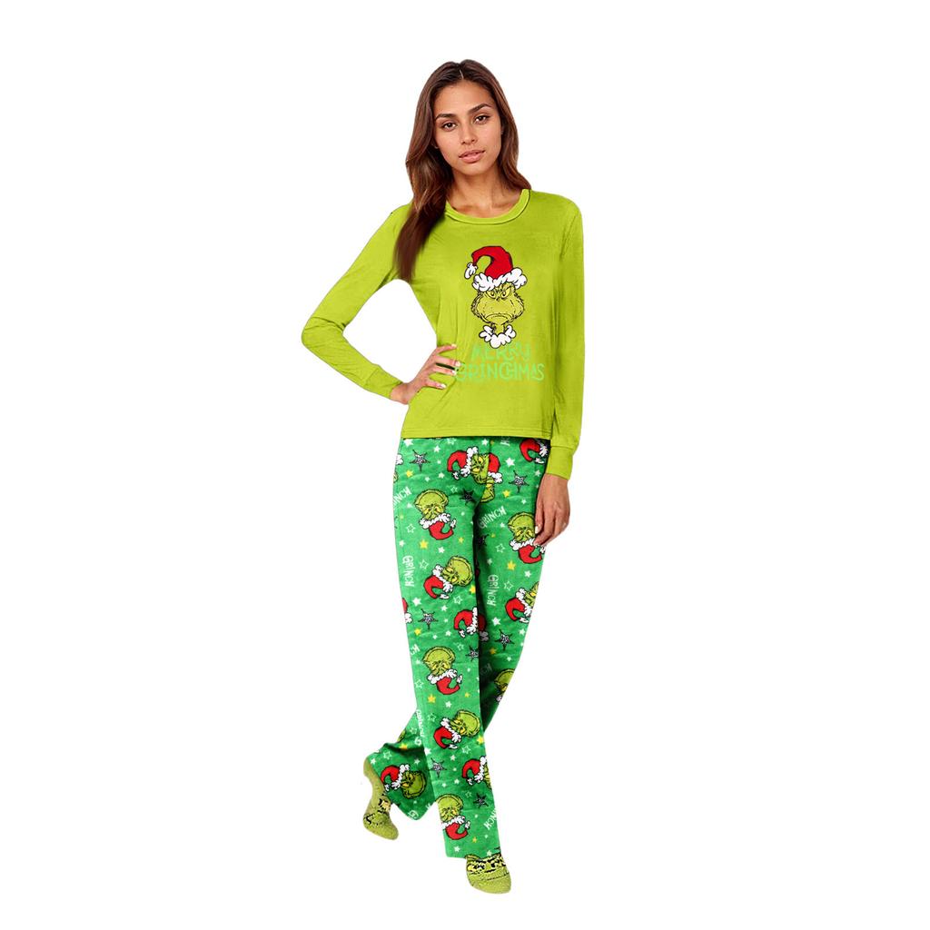 Costum de casă cu imprimeu de Crăciun părinte-copil, bluză cu mâneci lungi și pantaloni