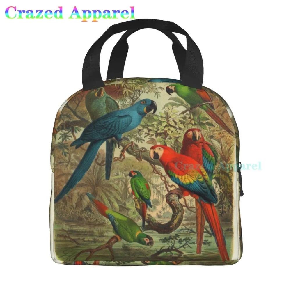 Large Lunch Bag Parrots On Branches Printed Insulated Lunch Box for Women and Men, Portable Lunch Box for Work Picnic Beach