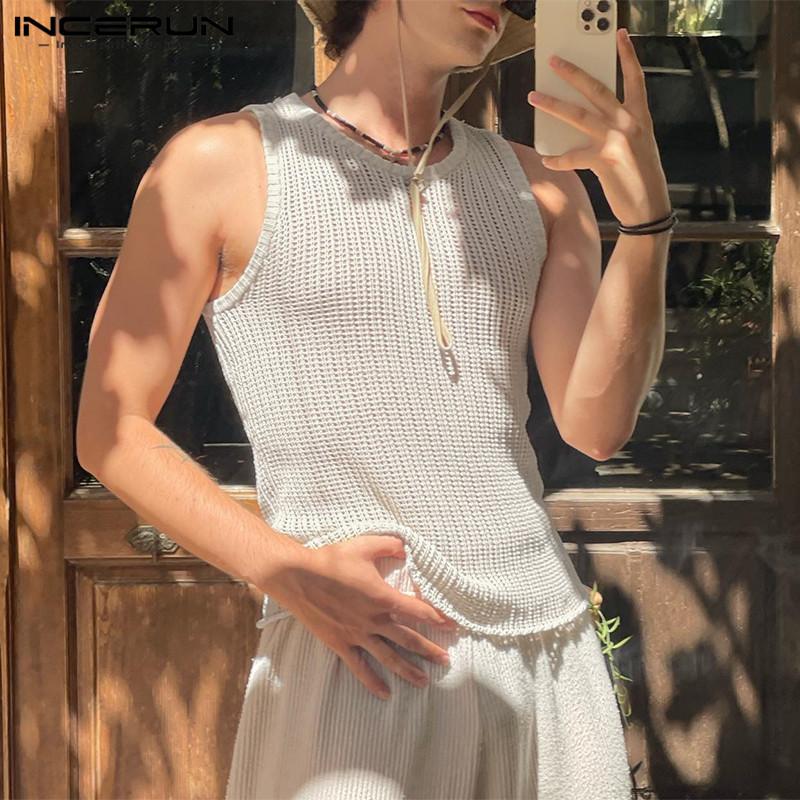 

INCERUN Men Sleeveless Knitted Tank Tops Summer Beach Vest